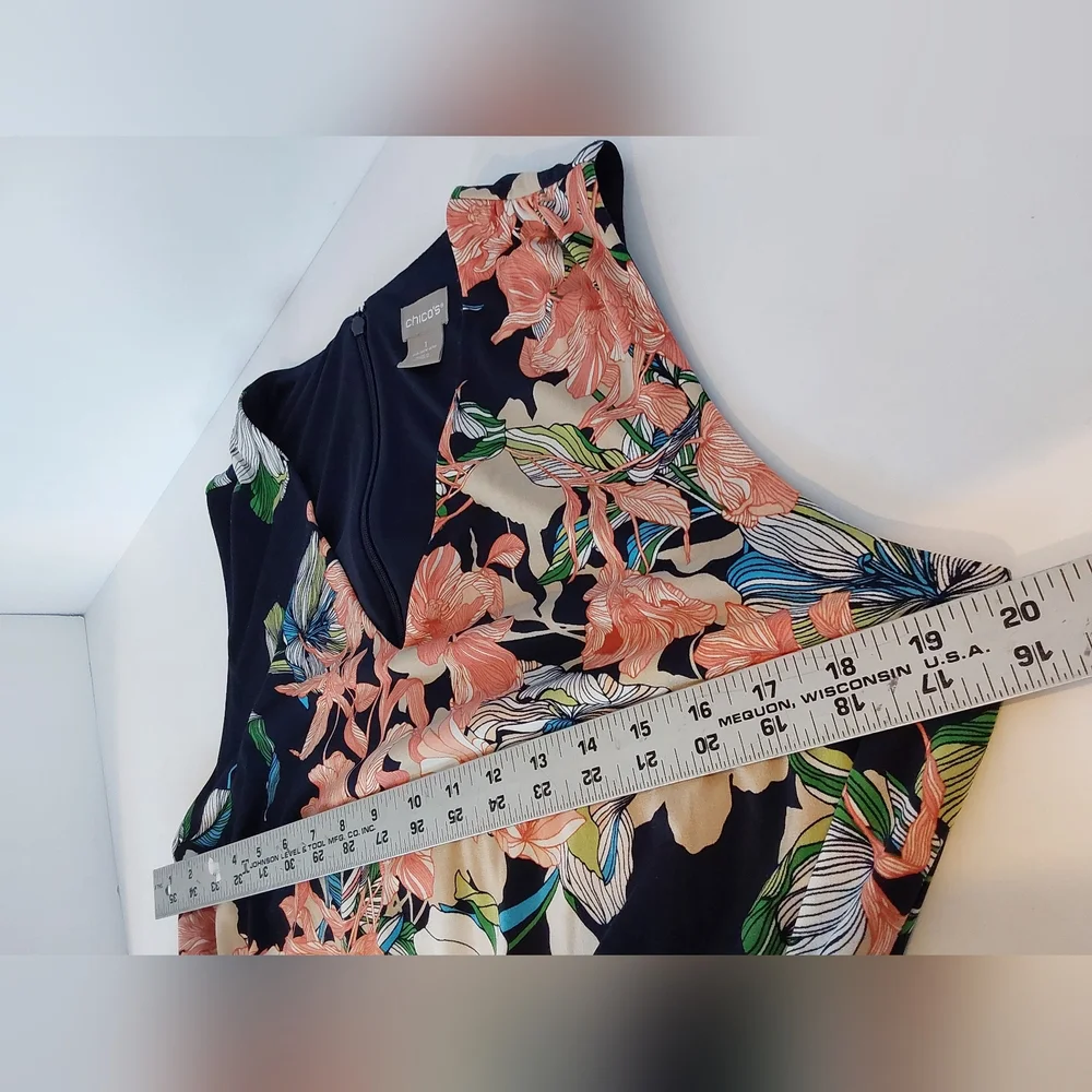Chico's 1 Floral Jumpsuit - Navy and Pink - Picture 9 of 12